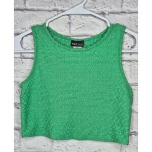 VTG Wet Seal Green Popcorn Scrunched Crop Top Y2K Bubble Texture Tank Medium